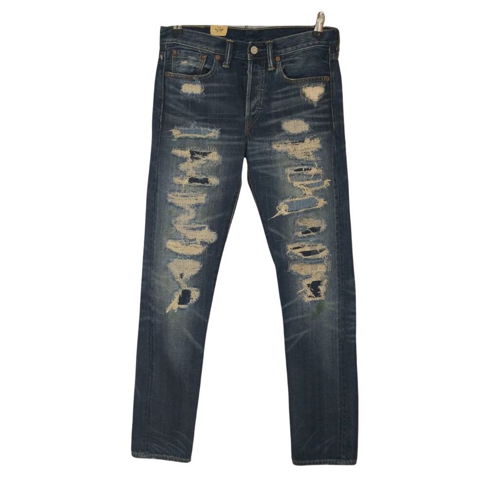 RRL Distressed Vintage Straight Leg Jeans Shuttle Woven Selvedge Denim Sz 26